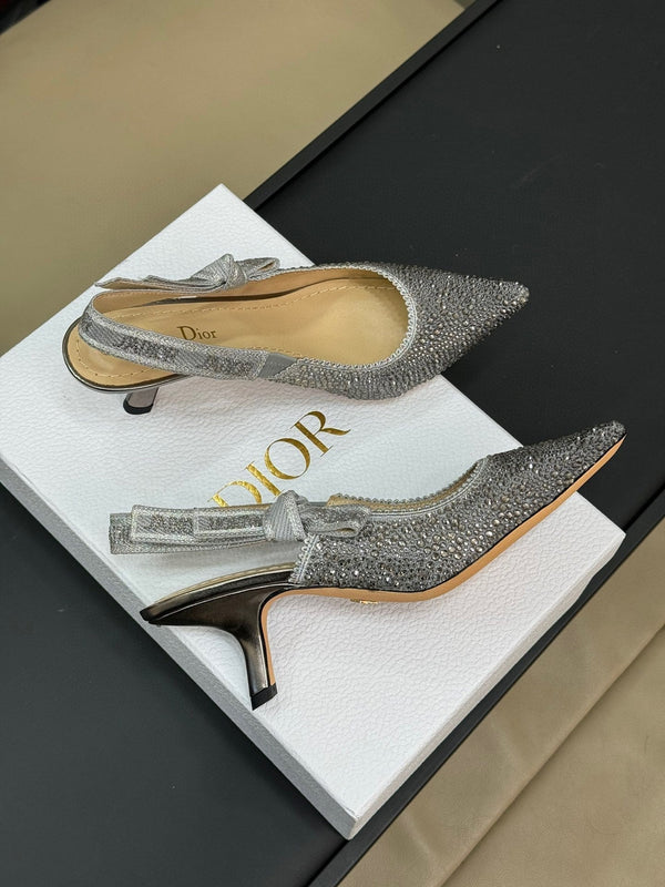 J'Adior Slingback Nero Argento Microperle di Cotone