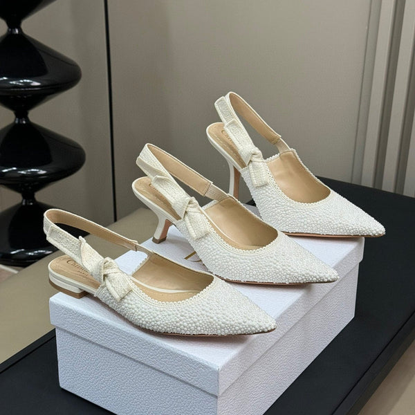 J'Adior Slingback Microperle di Cotone Bianco