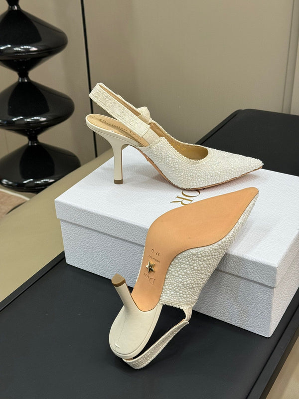 J'Adior Slingback Microperle di Cotone Bianco