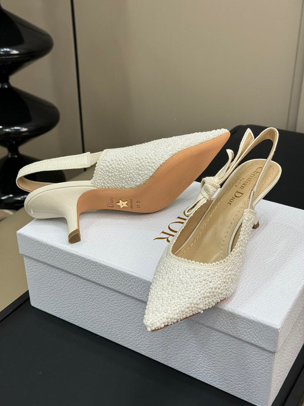 J'Adior Slingback Microperle di Cotone Bianco