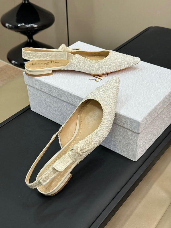 J'Adior Slingback Microperle di Cotone Bianco