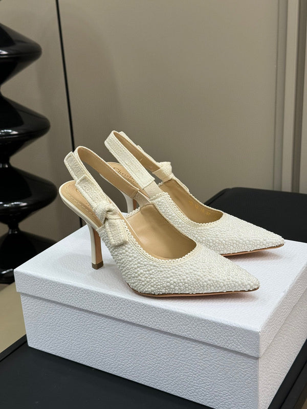 J'Adior Slingback Microperle di Cotone Bianco