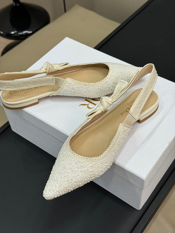 J'Adior Slingback Microperle di Cotone Bianco