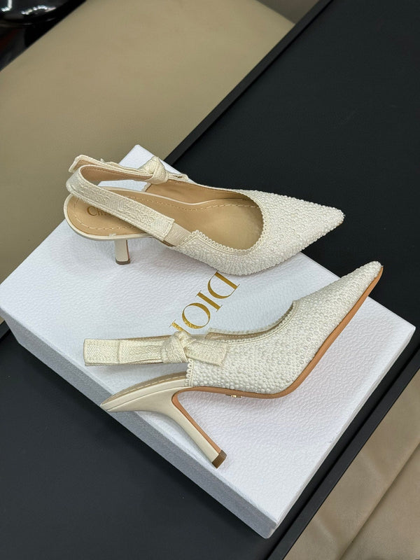 J'Adior Slingback Microperle di Cotone Bianco