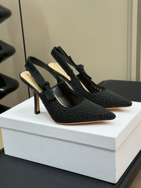 J'Adior Slingback Nero Microperle di Cotone