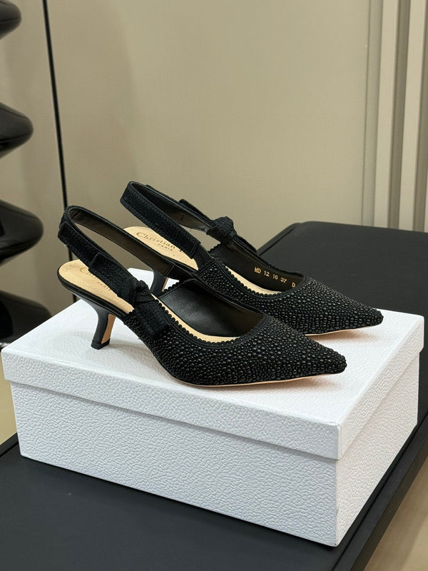 J'Adior Slingback Nero Microperle di Cotone