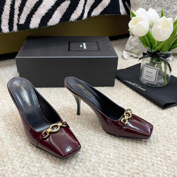 SL SQUARE TOE MULES WINE CALFSKIN