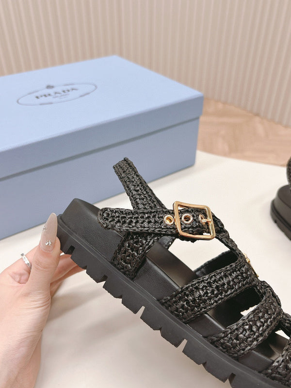 SANDALI DA PESCATORE IN GOMMA PRA IN PELLE DI AGNELLO NERA