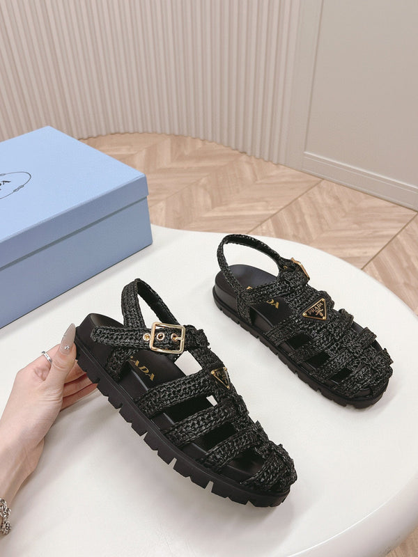 SANDALI DA PESCATORE IN GOMMA PRA IN PELLE DI AGNELLO NERA