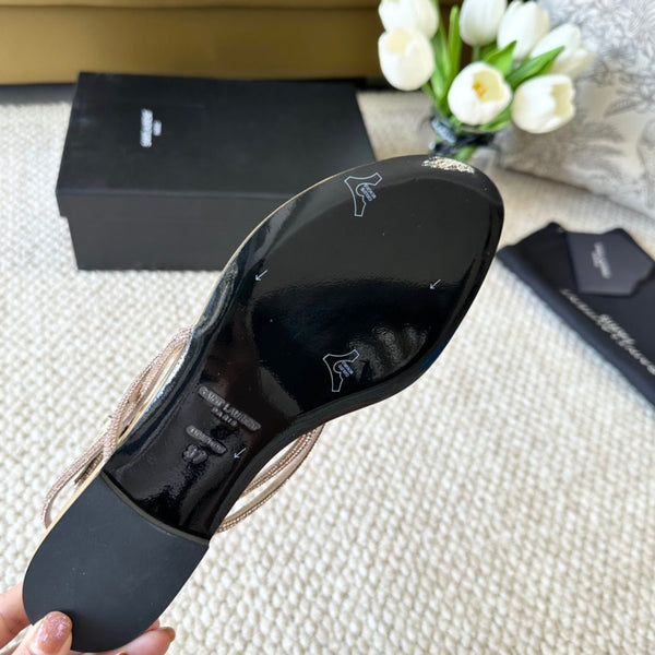 SL CRYSTAL FLAT SANDALS METALLIC GOLD CALFSKIN