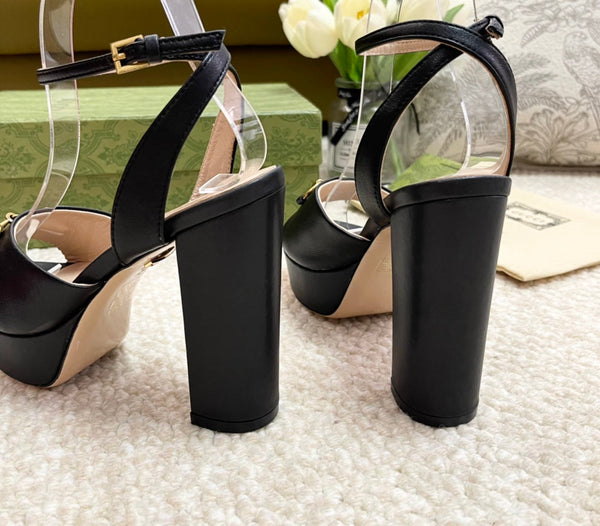 Horsebit 11cm Platform Sandal Black Calfskin