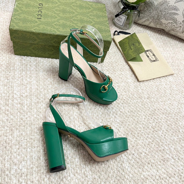 Horsebit 11cm Platform Sandal Green Calfskin