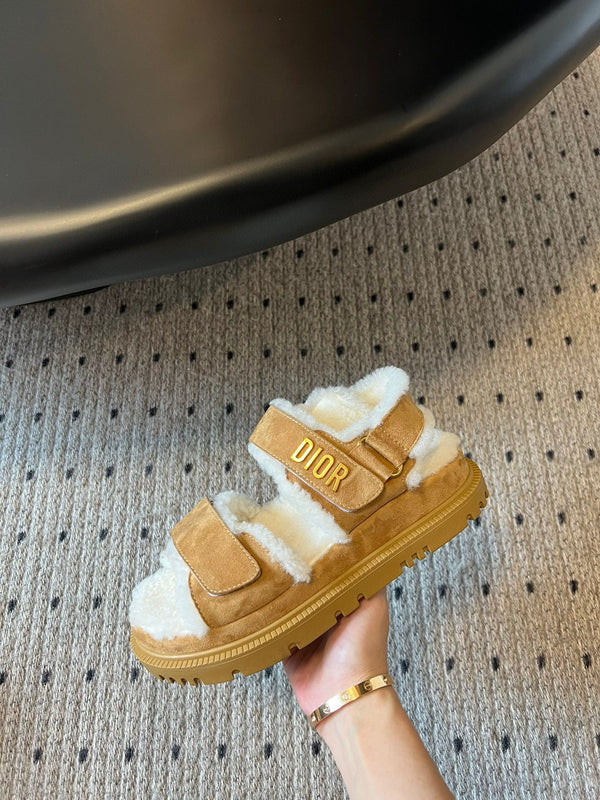 CD Dioract Sandal 40mm Brown Yellow Suede And Fleece Lining