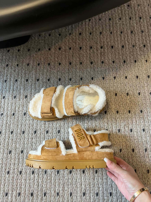 CD Dioract Sandal 40mm Brown Yellow Suede And Fleece Lining