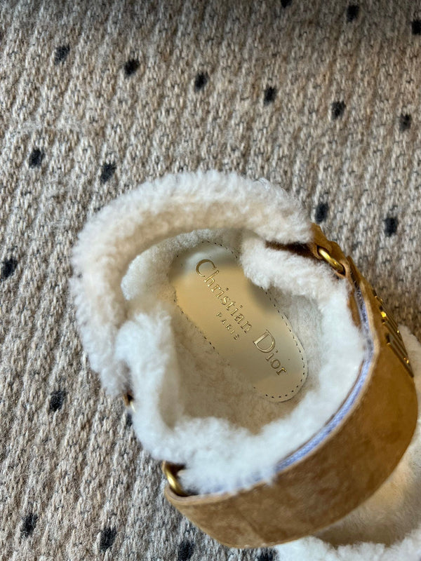 CD Dioract Sandal 40mm Brown Yellow Suede And Fleece Lining