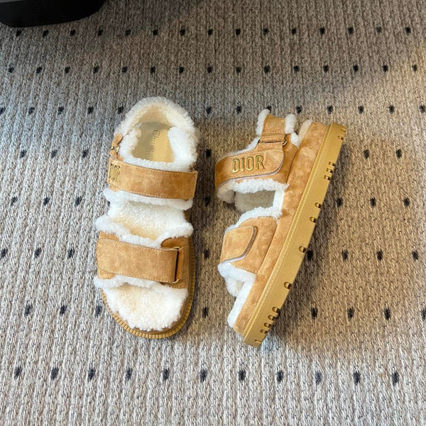 CD Dioract Sandal 40mm Brown Yellow Suede And Fleece Lining