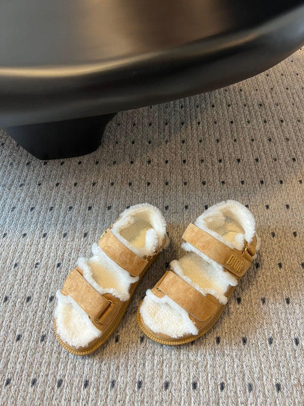 CD Dioract Sandal 40mm Brown Yellow Suede And Fleece Lining