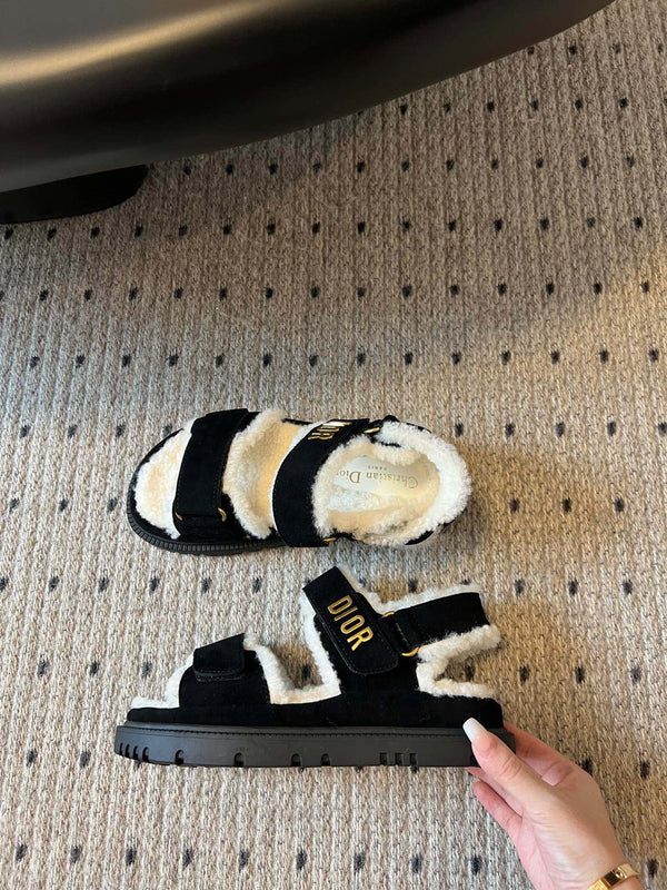 Sandalo CD Dioract 40mm in pelle scamosciata nera e fodera in pile