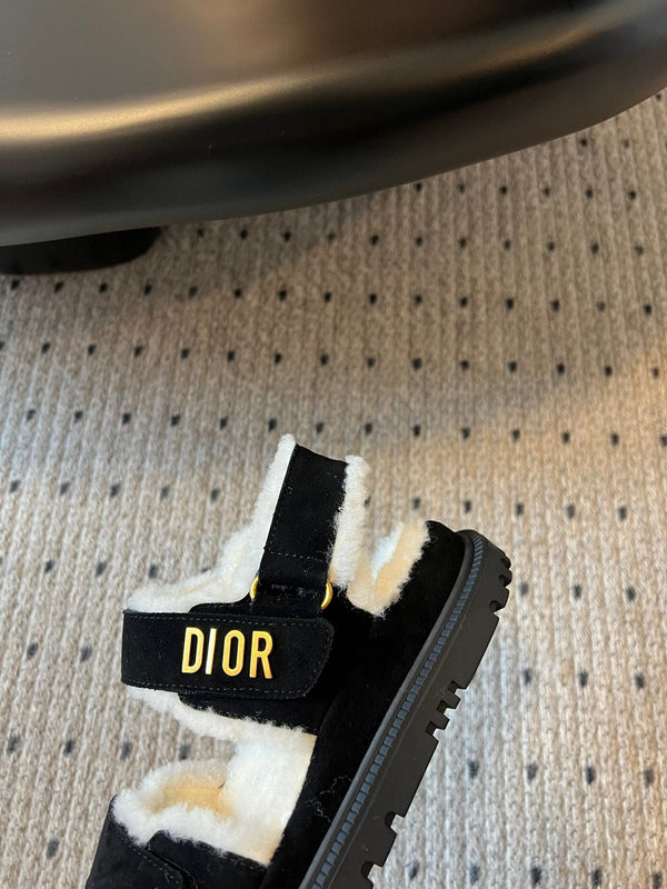 Sandalo CD Dioract 40mm in pelle scamosciata nera e fodera in pile