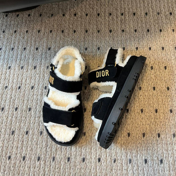 CD Dioract Sandal 40mm Black Suede And Fleece Lining