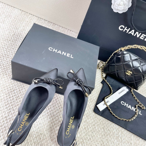 CC 25 Slingback Flats Black Silk 330921