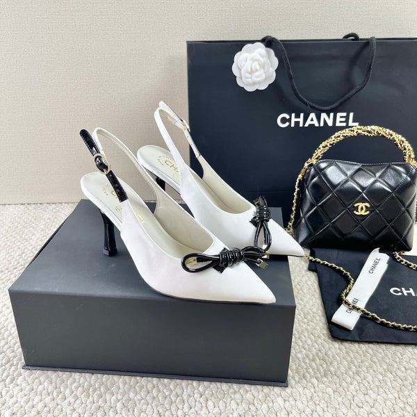CC 25 Slingback High Heel White Silk 330923