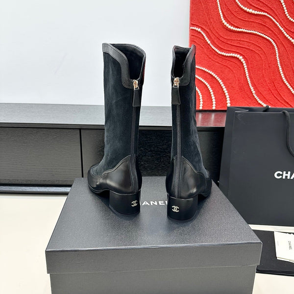 CC 25th Métiers d’art High Boots 55mm Black Suede & Cowhide 413020