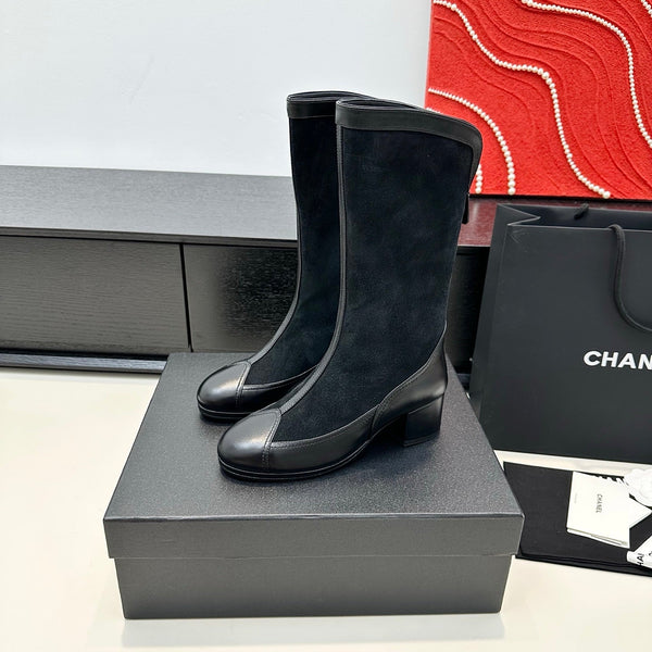 CC 25th Métiers d’art High Boots 55mm Black Suede & Cowhide 413020