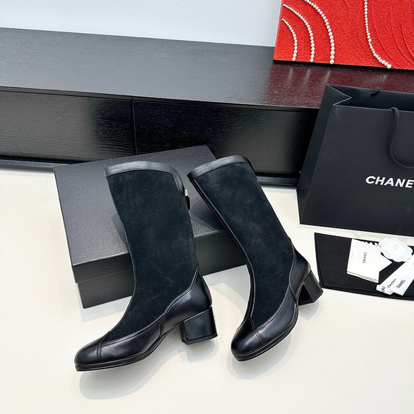 CC 25th Métiers d’art High Boots 55mm Black Suede & Cowhide 413020