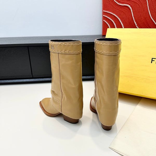 Fendi Ankle Boots Beige Calfskin 472684