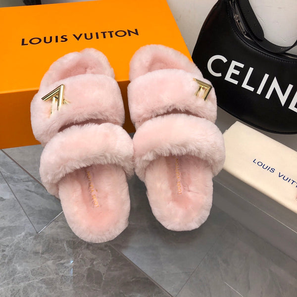 LV Sunset Comfort Flat Mule Pastel Pink Fleece