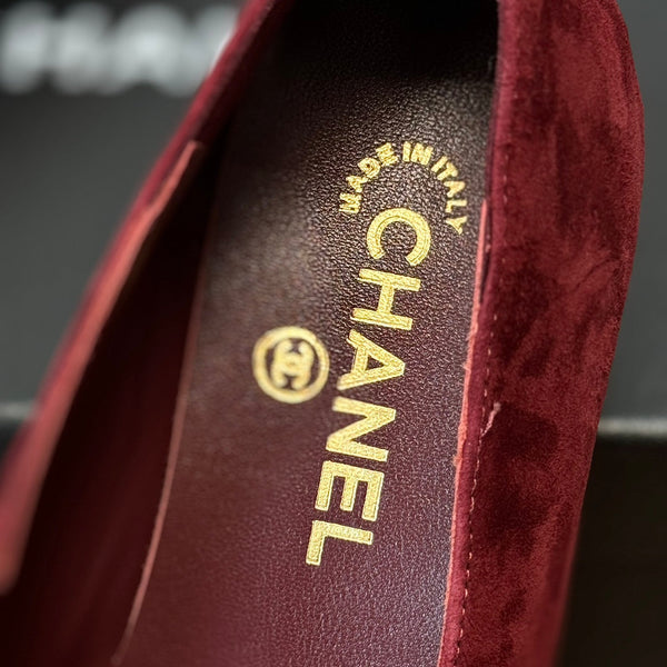 CC Ballet Flats Red With Camellia Red Suede