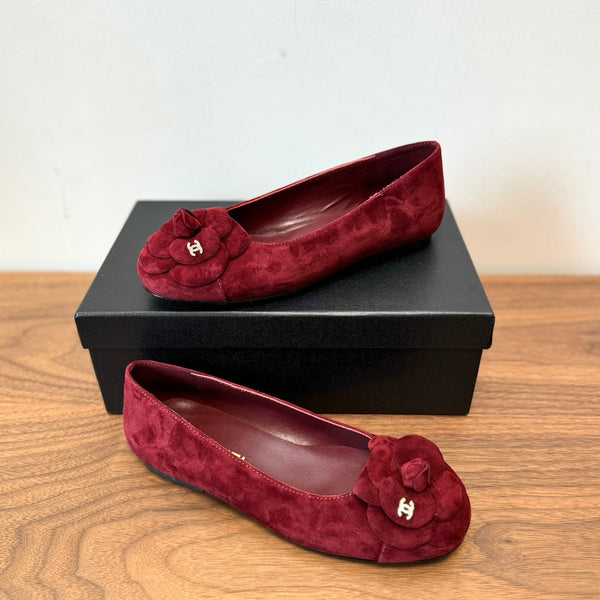 CC Ballet Flats Red With Camellia Red Suede