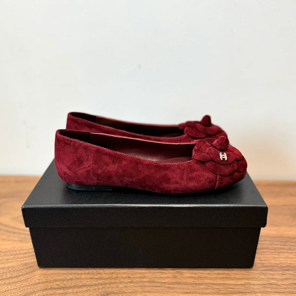 CC Ballet Flats Red With Camellia Red Suede