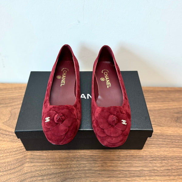 CC Ballet Flats Red With Camellia Red Suede