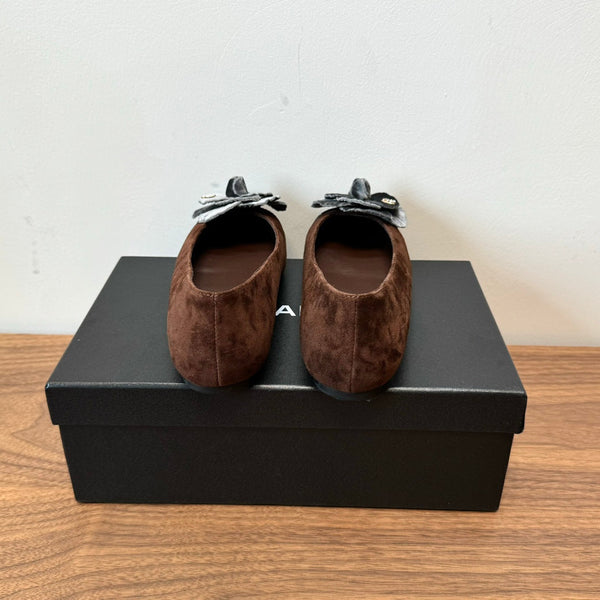CC Ballet Flats Dark Brown With Camellia Grey Suede