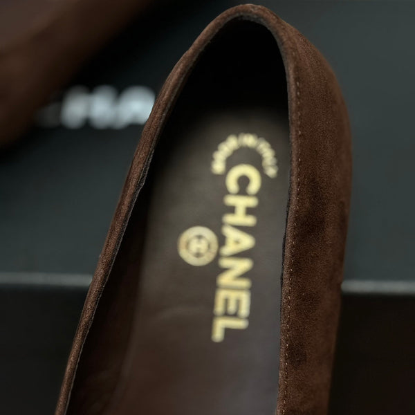 CC Ballet Flats Dark Brown With Camellia Grey Suede