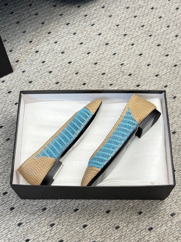 CC 25 Ballet Flat Blue Beige Raffia