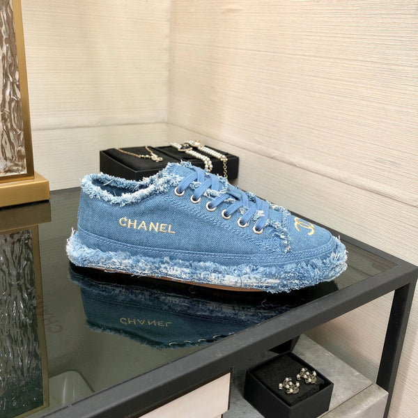 CC Sneaker Blue Fringe Denim Fabric