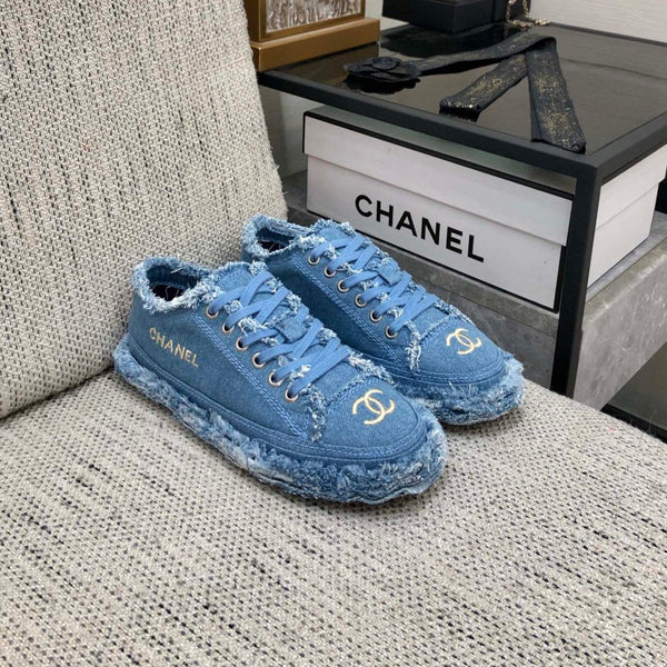 CC Sneaker Blue Fringe Denim Fabric