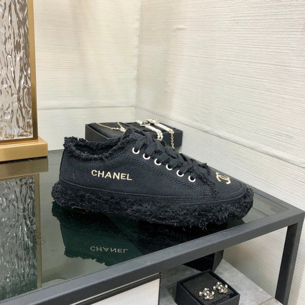 CC Sneaker Black Fringe Denim Fabric