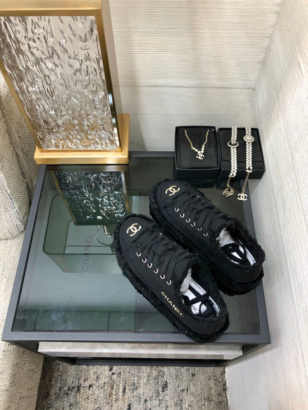 CC Sneaker Black Fringe Denim Fabric