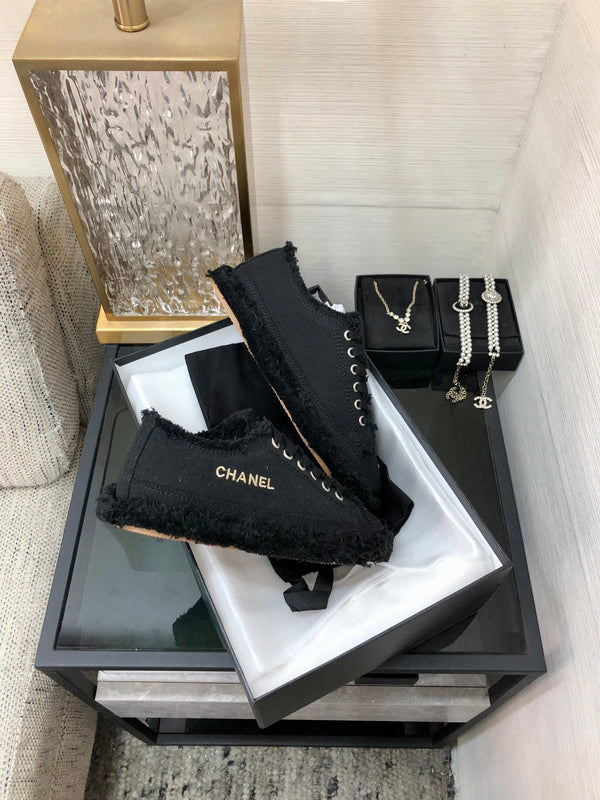 CC Sneaker Black Fringe Denim Fabric