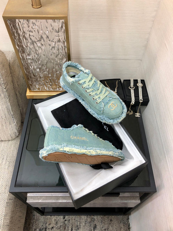 CC Sneaker Turquoise Fringe Denim Fabric