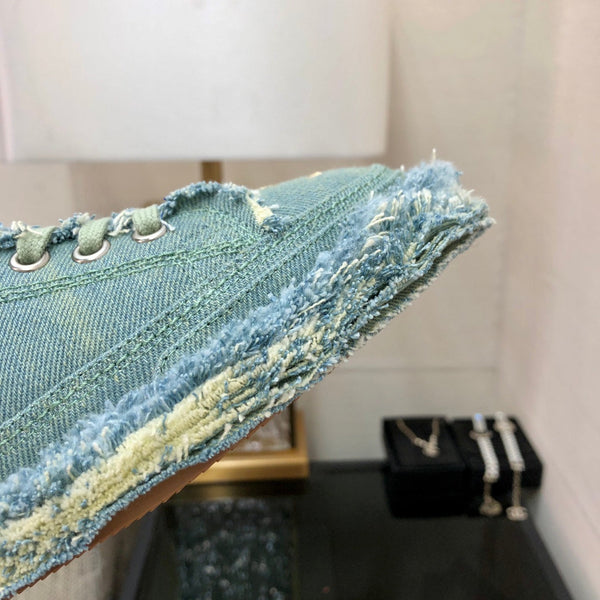CC Sneaker Turquoise Fringe Denim Fabric