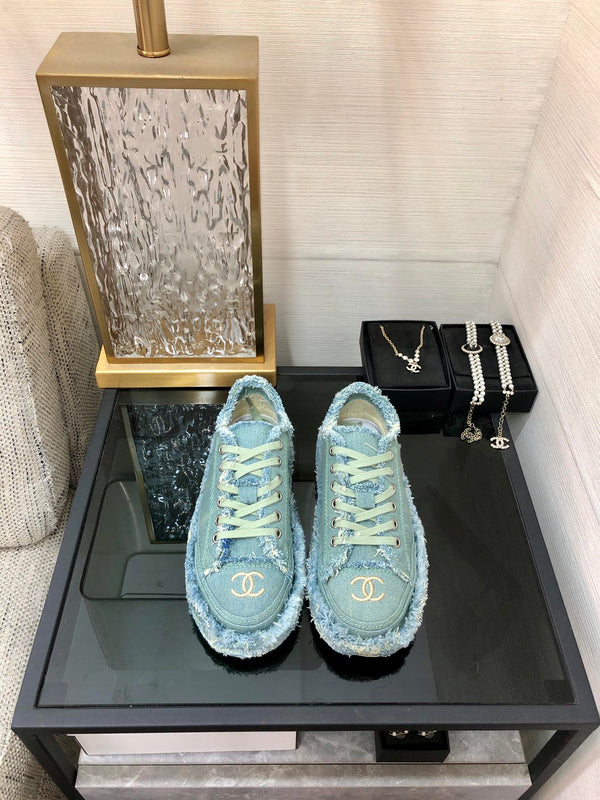 CC Sneaker Turquoise Fringe Denim Fabric
