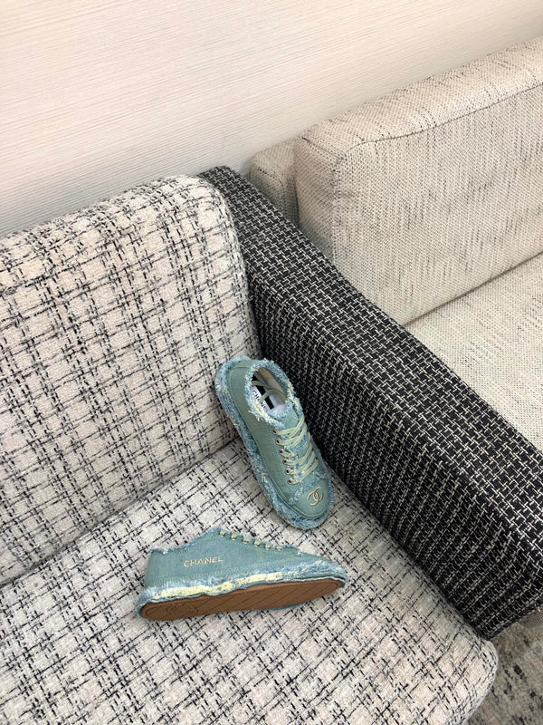 CC Sneaker Turquoise Fringe Denim Fabric