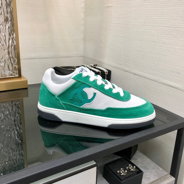 CC Sneaker In Green Mix White Suede