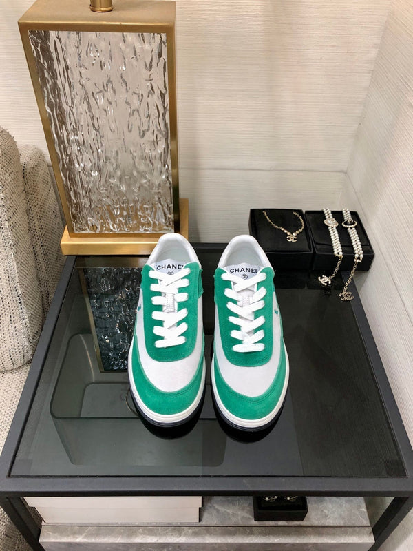 CC Sneaker In Green Mix White Suede