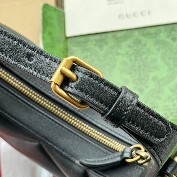 gg marmont half-moon shaped 21cm black calfskin gold hardware